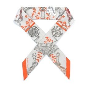 Hermès—Orange & Gray Etriers Remix Twilly Scarf